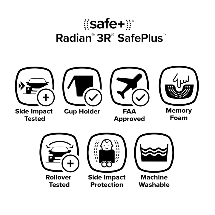 Radian 3R Safeplus, All-In-One Convertible Car Seat, Rear and Forward Facing, Safeplus Engineering, 10 Years 1 Car Seat, Slim Fit 3 Across, Black Jet