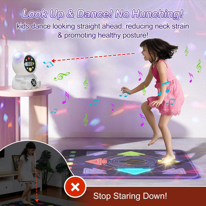 Dance Mat for Kids, Rechargeable Dance Mats for Girls and Boys, Light-Up Dancing Pad Game with Wireless Bluetooth, Christmas Birthday Gifts Ideas for 3 4 5 6 7 8 9 10 11 12 Year Old Kids
