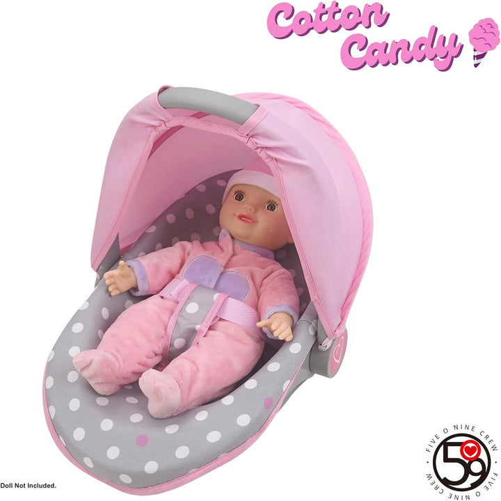 Crew: Cotton Candy Pink: 3-In-1 Doll Car Seat - Pink, Grey, Polka Dot - for Dolls up to 18", Multifunctional, Retractable Canopy, Kids Ages 3+