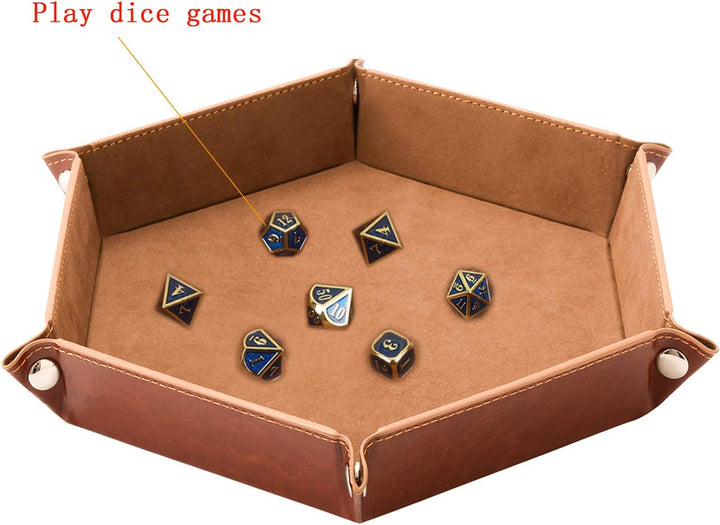 SHYVIA Dice Tray for RPG DND Table Games Metal Dice Rolling Tray Holder Dice Storage Box Larger Size Double Sided Folding PU Leather and Velvet 4 Pieces