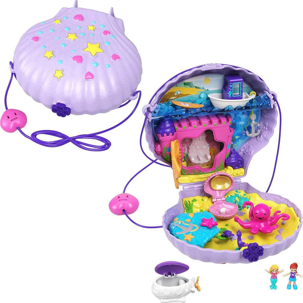 Tiny Power Seashell Purse Compact with Wearable Strap, Fun Under-The-Sea Features, Micro Polly and Lila Mermaid Dolls, 2 Accessories & Sticker Sheet; for Ages 4 Years Old & Up