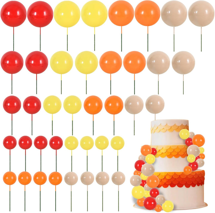 40 Pcs Mini Balls Cake Toppers - Foam Balls DIY Cake Topper Inserts for Birthday Wedding Baby Shower Anniversary Cake Decorations (Red Blue Yellow Green)