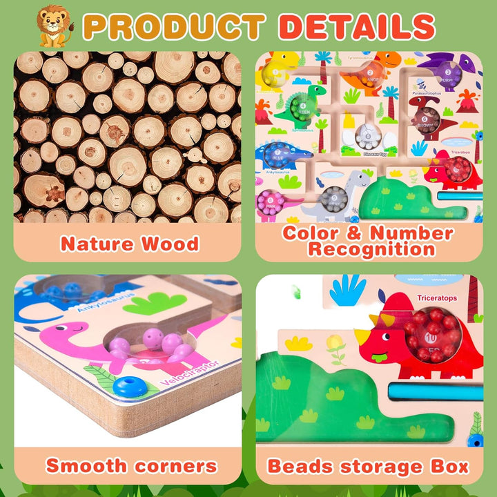 Magnetic Color and Number Maze, Montessori Toys for 3+ Year Old, Wooden Puzzle Activity Board, Toddler Counting Maze Toys for Boys Girls Preschooler 3 4 5 Years Old Gift