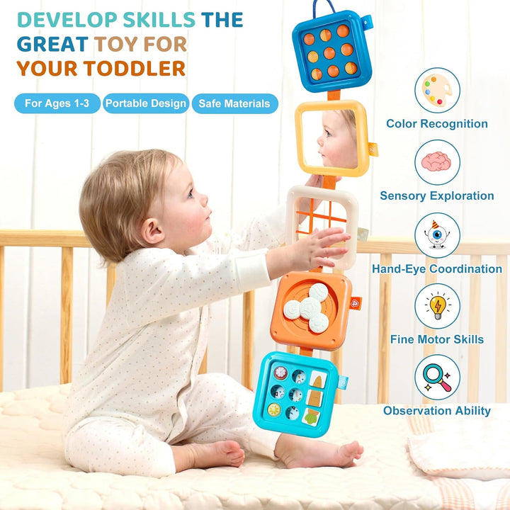 Montessori Toys for Baby 6-12 Months: Sensory Activity Cube with Fine Motor Skills - Travel Busy Board Busy Cube Gifts for 1 Year Old Boy Girl