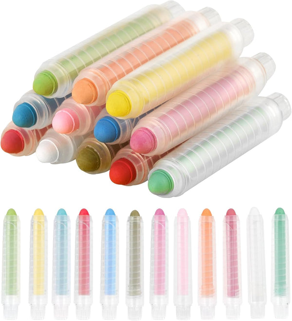 Dustless Chalk for Kids, Colored Sidewalk Chalk with Holder,Non-Toxic Washable Toddlers Chalks Drawing Writing for Outdoor Art Play,Blackboard(12 Pcs)