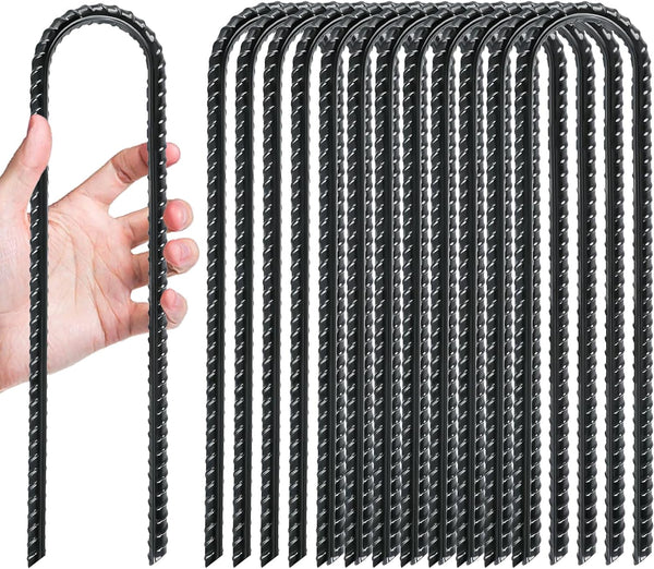 12 Pack Trampoline Stakes Anchors High Wind, 12 Inch Ground Anchors Heavy Duty, Trampoline Tie down Anchor Kit, Ground Stakes Galvanized Steel, U Shaped, Black