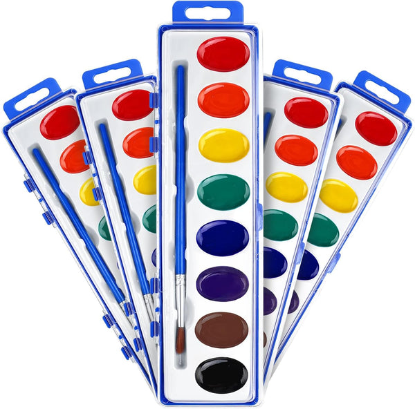 Watercolor Paint Set Bulk,5 Pack,8 Colors Watercolors Paint with Paintbrush.Washable Watercolor Paint Set Kids for Parties,Birthday Party Favor,Valentines for Kids Classroom.