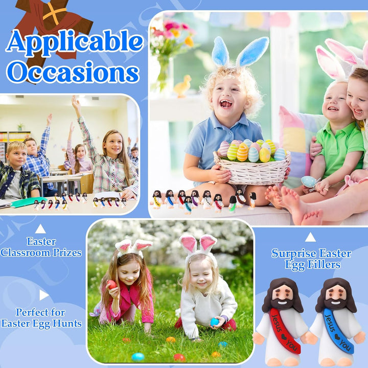 100 Pcs Little Jesus Figures Jesus Loves You Original Design Rubber Pocket Toys Little Figures to Hide and Seek Sunday School Religious Party Share Gifts(Vibrant Color)