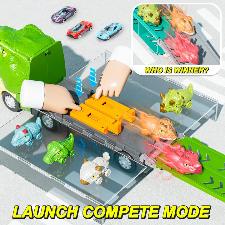 13 in 1 Dinosaur Toys Car for Kids, Dinosaur Transport Truck Track Set, Toddler Boy Toys Age 2-4 1-3, Birthday Gifts Toy for 3 4 5 6+ Year Old Boy,Foldable Track & Race Mode W/ 6 Dino Car & 6 Race Car