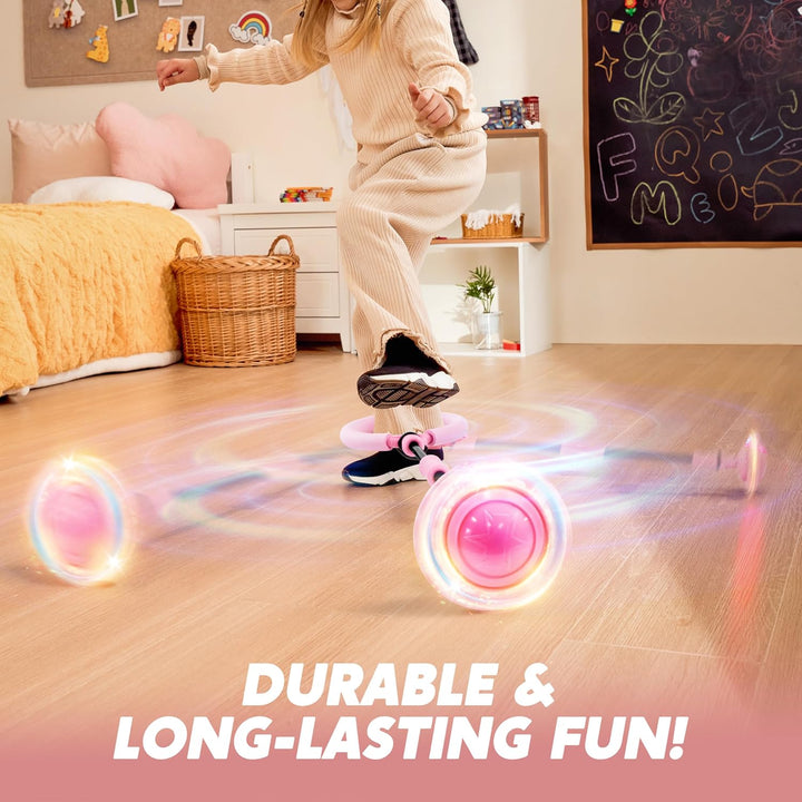 Pink Ankle Skip Ball with Flashing Lights, Toy for Kids Indoor & Outdoor, Flashing Swing Ball Foldable Sports Toy, Birthday Gifts for Kids 3 4 5 +