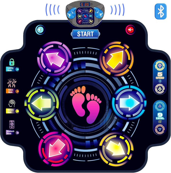 【Upgraded】 Dance Mat for Kids, Electronic Light-Up Dance Pad with Wireless Bluetooth 5 Speeds 9 Levels, Dancing Mat for Toddlers Music Game Dance Toy for Girls Boys 3 4 5 6 7 8 9 10+ Year Old