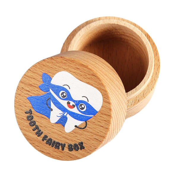 Tooth Fairy Box, Colored Tooth Box for Boys Cute Wooden Tooth Fairy Keepsake Lost Teeth Holder to Put under Pillow for Birthday Baby Shower