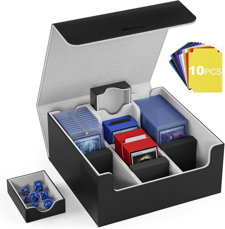 Card Deck Case for Trading Cards 1800+, Trading Card Storage Box with 10 Dividers and 3 Foam Stoppers, Leather Magnetic Closure Commander Deck Box Fit for Yugioh, MTG and Sport Cards