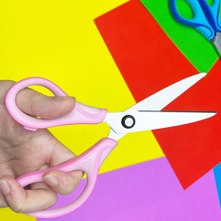 7" Real Left Handed Student Scissors, Premium Stainless Steel Blades Shears for Age 8~12,Ergonomic Semi-Soft ABS Rubber Grip, Suitable for School, Office and Family Daily Use,Pink