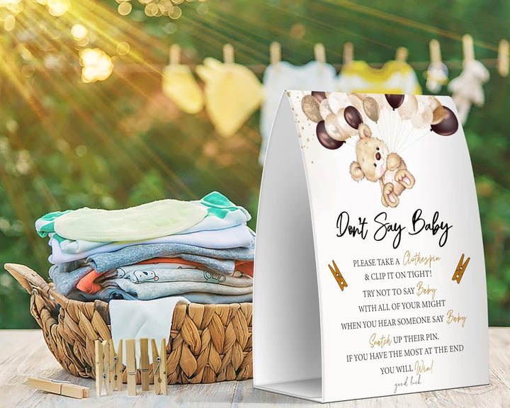 Don'T Say Baby Set - One 5X7 Sign and 50 Mini Clothespins, Baby Shower Games, Baby Shower Decoration, Gender Neutral Baby Shower - Msjb041