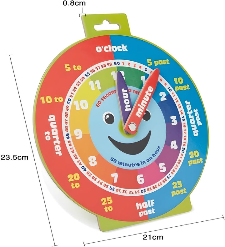Early Learning Education Clock Moveable Hands Smiley Face Magnetic. - Easy to Use and to Learn for Young Children as Well as Durable and Portable.