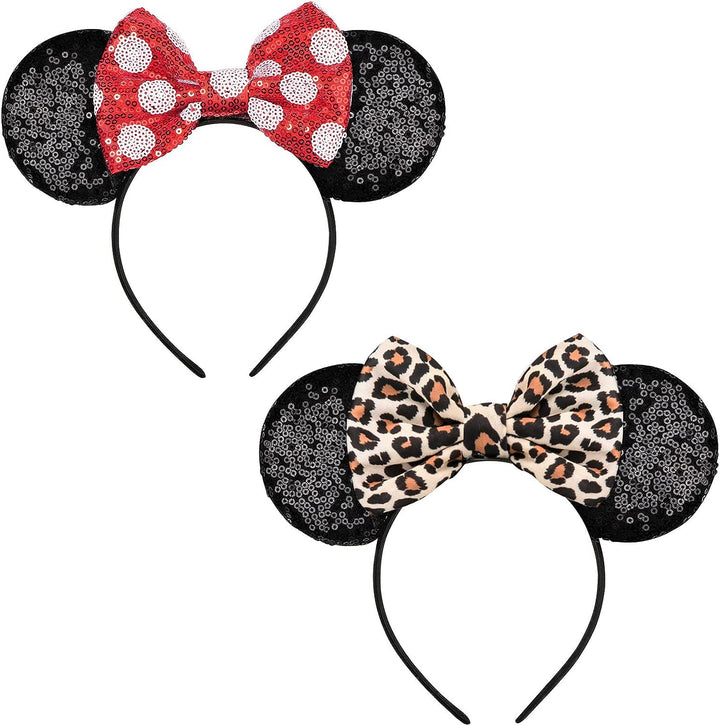 Mouse Ears, Sequin Mouse Ears Headband for Girls Women Halloween Birthday Party (Orange Bow)