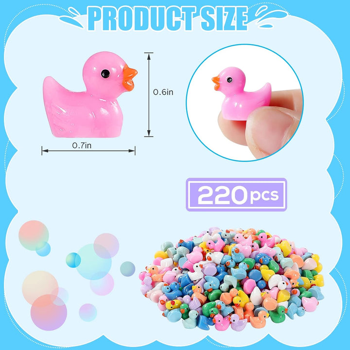 Mini Resin Ducks 220 Pack Tiny Duck Figurines Bulk for Miniature Dollhouse Decor Accessories Garden Aquarium Potted Ornament Party Toys DIY Charms Office Classroom Activity to Hide