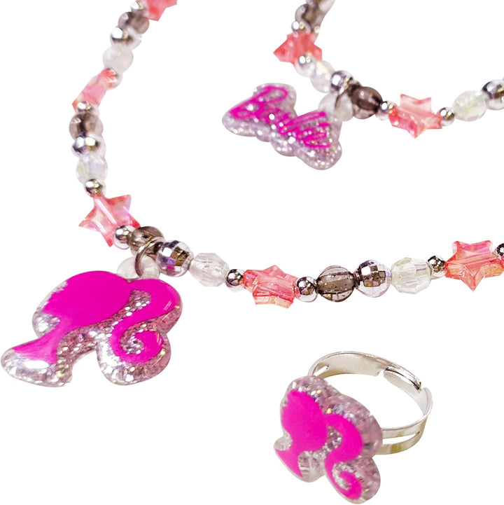 Girls Jewelry Set - Dress up 3 Piece Toy Jewelry Box Set with Bead Necklace, Bracelet and Ring - Play Accessories - Ages 3+, No Gemstone