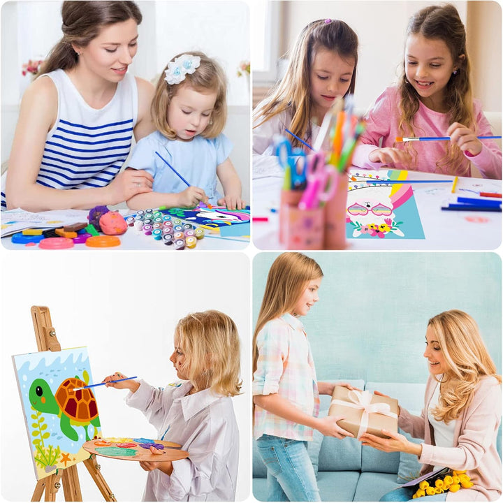 Framed 4 Pack Paint by Number for Kids, Paint by Numbers for Kids Ages 8-12, Paint by Numbers Kits Children Beginner, DIY Acrylic Oil Painting for Home Wall Decor (8X8Inch)