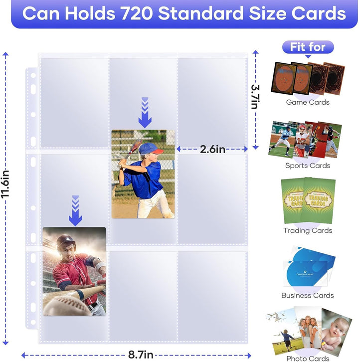 40 Pack 9 Pocket Page Protectors,720 Pockets Double Sided Card Holder Pages for a 3 Ring Binder, Card Protector Sheets Baseball Card Binder,Fit for MTG, TCG, Baseball Standard Cards