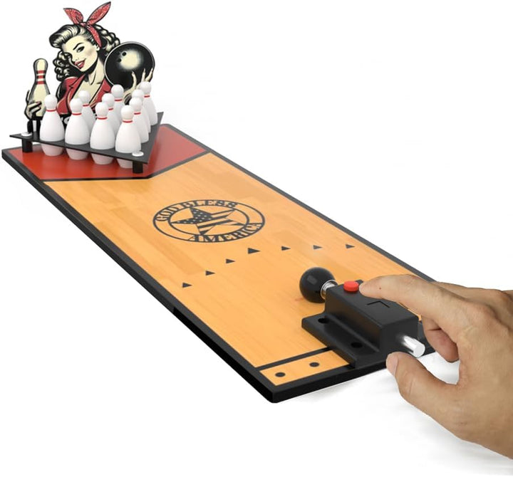 Desktop Mini Bowling Game Set for Office- Quick-Setup Tabletop Bowling Alley with Ball Launcher | Durable Wooden Board Design for Office, Home & Party Fun | Stress-Relieving Desk Toy Gift for Adults