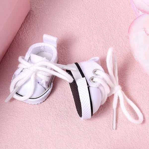 2 Pairs Mini Doll Shoes, Cute Mini Finger Canvas Shoes Premium Canvas Sneakers Funny Doll Clothes Accessories for Display (Black, White)