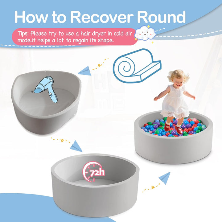 35.4" X 11.8" Foam Ball Pit for Toddlers, Baby round Balls Pool for Babies 1-3, Kids Play Ball Pits Ideal Gift for Boys and Girls, Balls Not Included, Grey