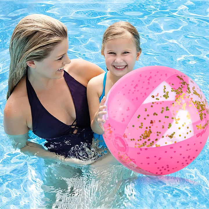 Beach Ball, 16" Glitter Beach Ball Inflatable Beach Balls for Kids & Toddlers Pool Balls Summer Party Favors