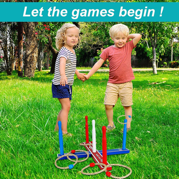 Premium Wooden Ring Toss Game Set -  Throwing Game Indoor Outdoor Games for Kids & Adults,Includes Wood Base,Fun Family or Friends Game