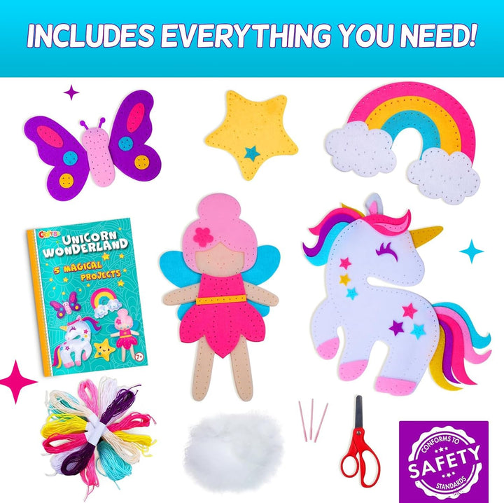 Magical Unicorn Sewing Kit for Girls 7+ - Create 5 Adorable Felt Animals & a Cozy Pillow - Fun, Easy, and Educational DIY Craft