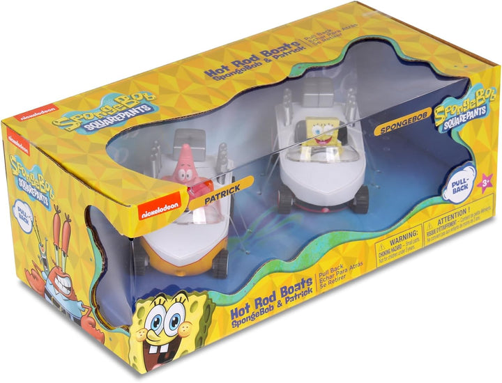 Pull Back 2PK Spongebob & Patrick Hot Rod Boats, Pull Back and Watch Them Zoom, No Batteries, No Controls, No Hassle, Fun–Fast–Portable, Great Gift, Official Nickoledeon Licensed