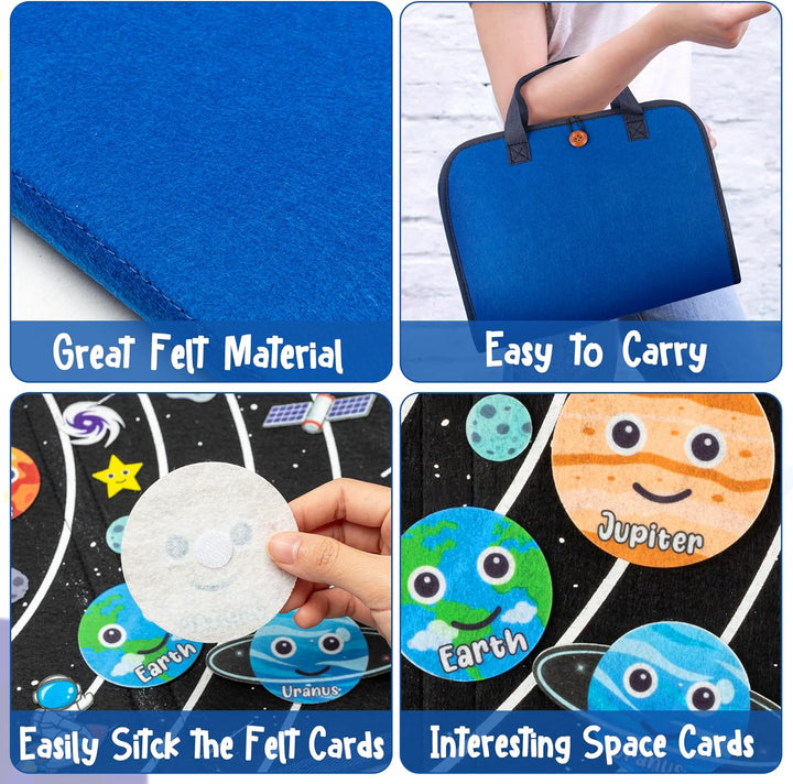 25Pcs Outer Space Travel Felt-Board Story Set Portable Felt Board Solar System Universe Storytelling Planets Astronaut Galaxy Themed Preschool Early Learning Interactive Play Kit for Toddlers