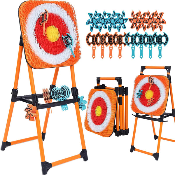 Axe Throwing Game for Backyard - 8 Throwing Axe & 8 Throwing Stars,24" Target,Foldable Stand,Yard & Outdoor Games for Adults and Family