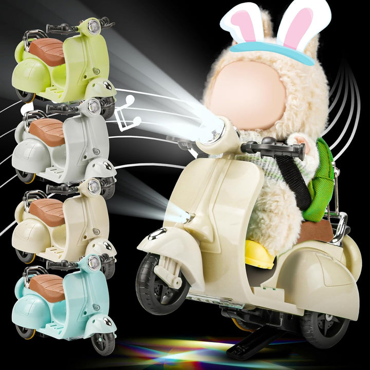 Mini Electric Doll Scooter for Toy, Could Rotate 360° Cute Plastic Scooter Toy Accessories, with Light and Music, Desktop Decor for Doll Collectors, Battery Not Included(Bule)