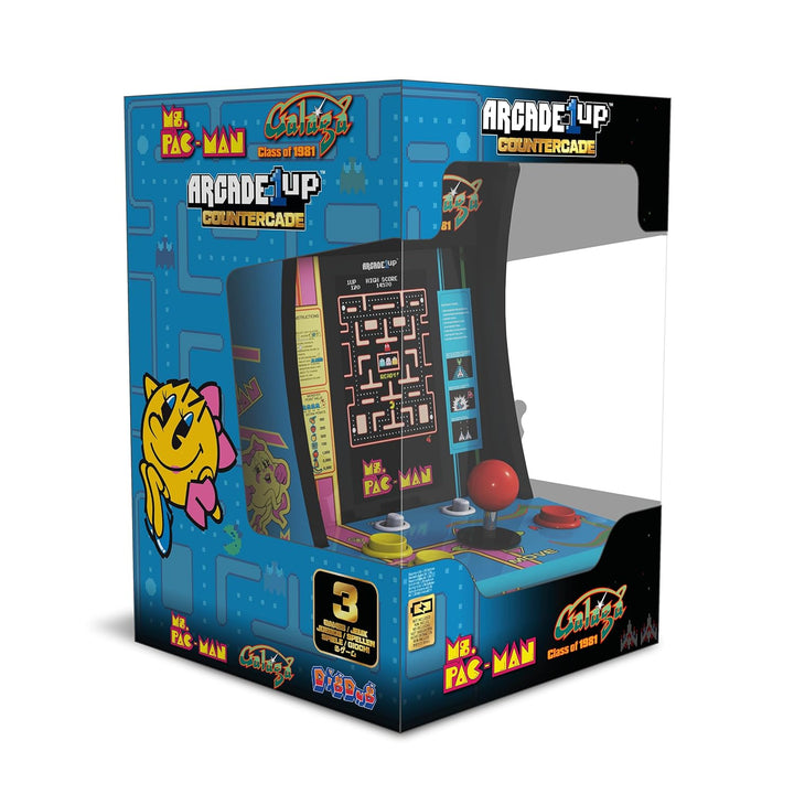 Class of ‘81 Ms. Pac-Man/Galaga Countercade – 3 Classic Games, Retro Game Console for Home, Portable Console with 7-Inch Screen, Table-Top Video Game for Game Room