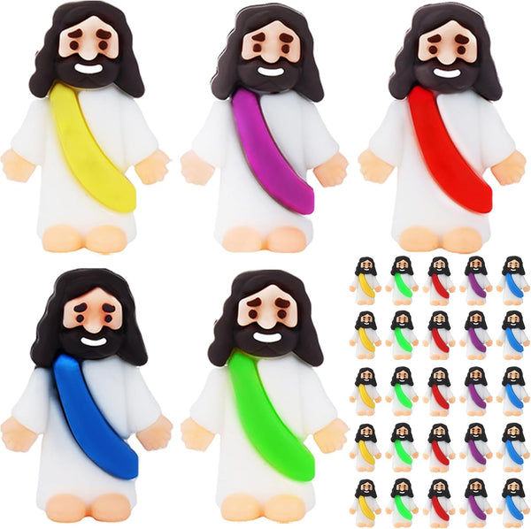 25Pcs Little Jesus Figures Bulk Mini Jesus Figurines Tiny Small Rubber Baby Jesus Toys to Hide Cute Pocket Miniature Jesus Easter Egg Fillers Stuffers Sunday School Baptism Gift