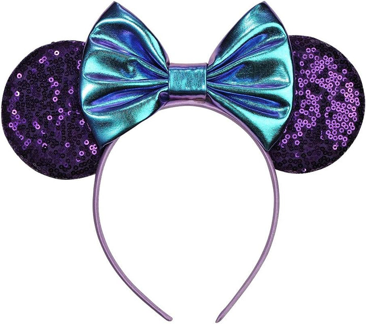 Mouse Ears, Sequin Mouse Ears Headband for Girls Women Halloween Birthday Party (Orange Bow)
