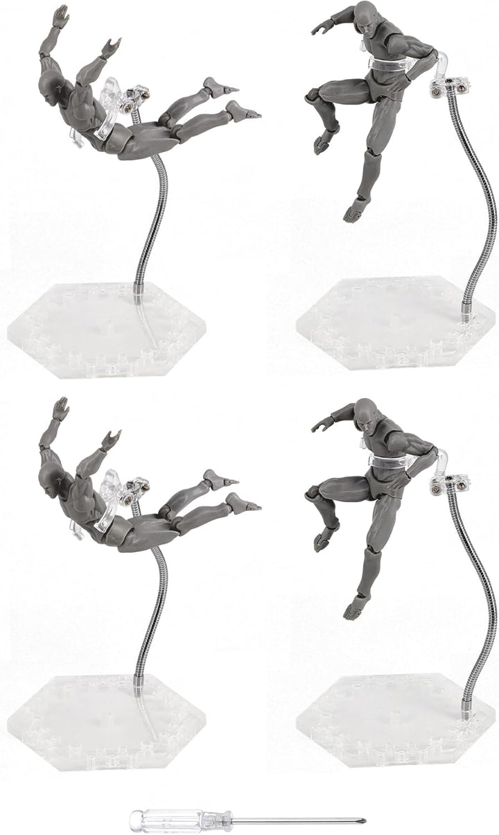 Action Figure Stand with Adjustable Metal Support Arm, Action Figure Display Holder Stand Base Compatible with HG RG SD SHF Gundam 1/144 Toy with Screwdriver (2Pcs Clear)