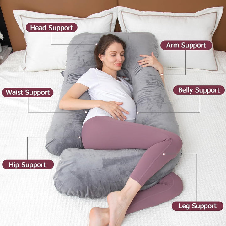 Pregnancy Pillow, U Shaped Full Body Pillow for Maternity Support, Sleeping Pillow with Cover for Pregnant Women (Dark Grey)