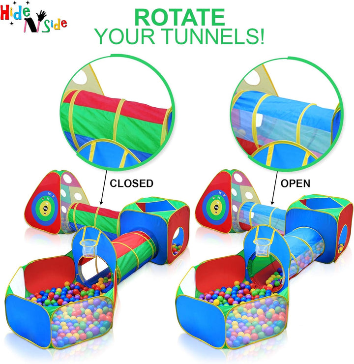 5Pc Kids Ball Pit Tents and Tunnels, Toddler Jungle Gym Play Tent with Play Crawl Tunnel Toy, for Boys Babies Infants Children, Indoor Outdoor Gift, Target Game W/ 4 Dart Balls