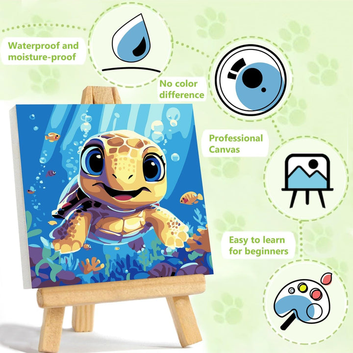 Paint by Numbers Kit for Kids with Frame, Sea Turtles Paint by Number with Frame, Paint by Number Kids Age 5-8-12 for Gifts and Home Decor (8X8Inch)