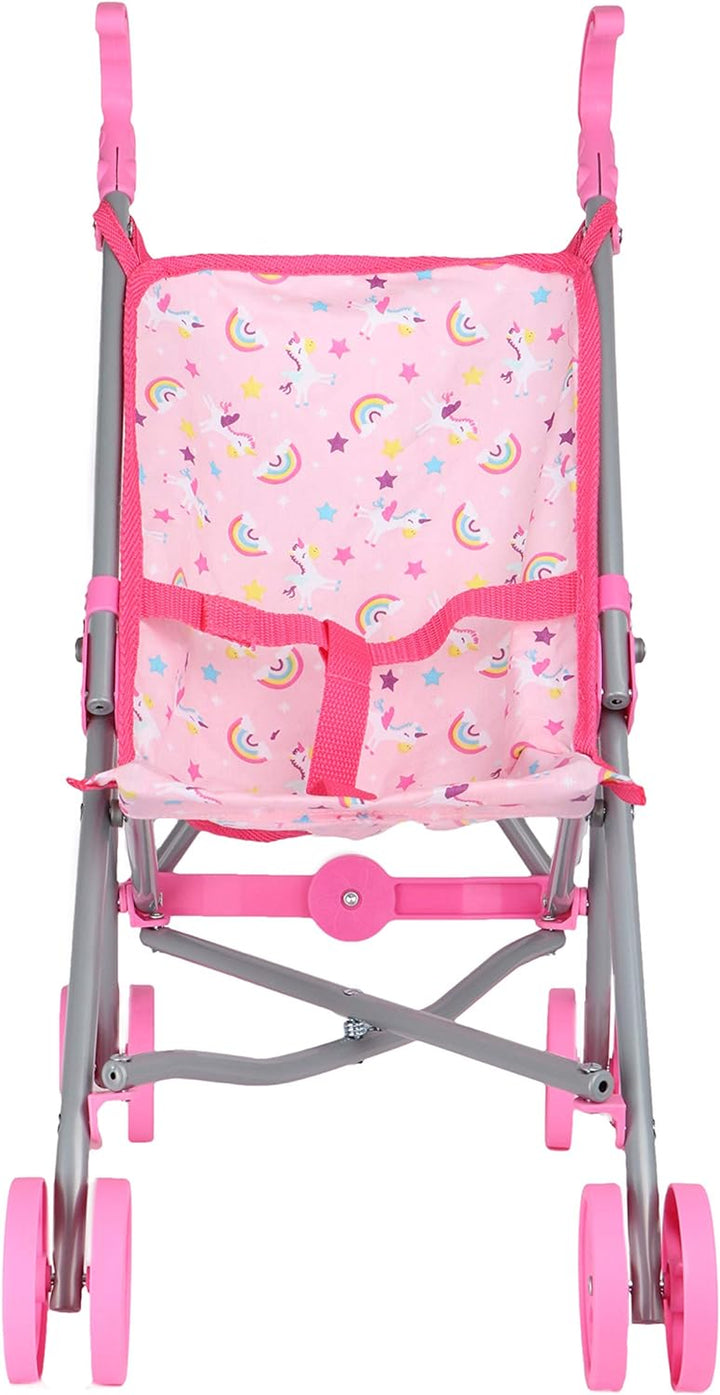 , Doll Stroller - Metal Fold up and down Umbrella Stroller for Realistic Pretend Play, Pink - 23”
