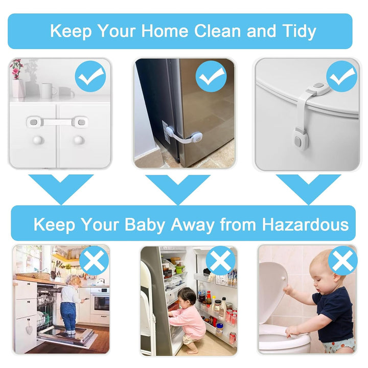 Baby Cabinet Locks, Child Safety Cabinet Proofing -Child Safety Strap Locks Adhesive Drawer Fridge Ovens Door Toilet Latches No Drill Multi-Purpose for Furniture Kitchen Lock (Grey, 2Pack)