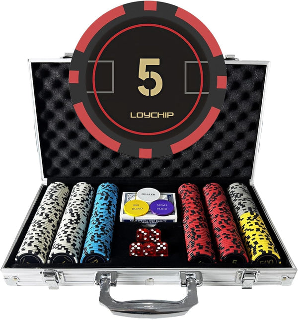 Poker Set 300-Piece Numbered Chips, 11.5G Casino Grade with 2 Decks of Playing Cards, Aluminum Case – for Texas Hold'Em, Blackjack, Home & Party Games
