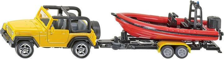 1658, Jeep with Boat, Metal/Plastic, Yellow/Red, Removable Trailer, Floatable Boat