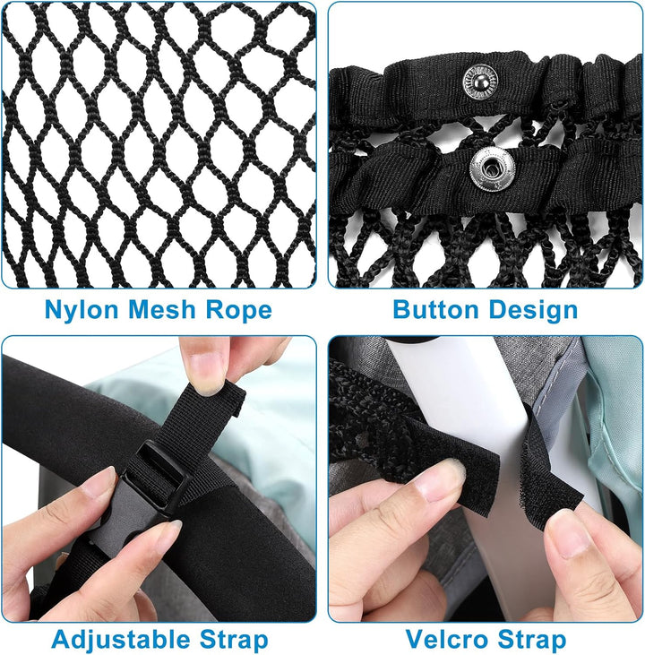 Universal Stroller Organizer, Polyester Net Mesh Bag Fits for Uppababy, Nuna, Britax, Doona Strollers, Non-Slip Adjustable Stroller Mesh Cargo Net Storage Caddy Accessories