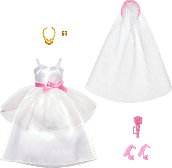 Clothes Set, Fashion & Accessories Pack for  Dolls, Bridal Theme with Wedding Dress, Veil, Bouquet, Shoes & Jewelry
