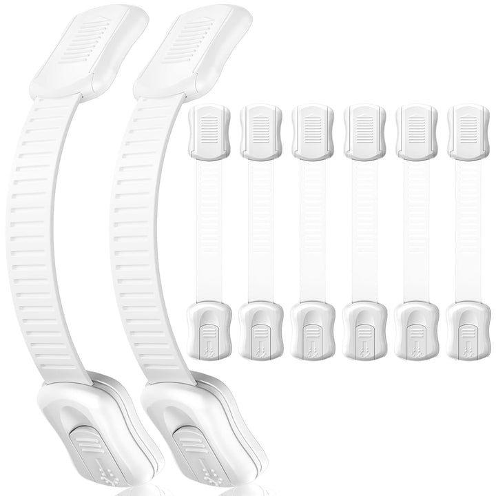 8-Pack Cabinet Locks Baby Proofing -  Child Proof Drawer Locks, Multi-Purpose for Drawers, Fridge, Toilet Seat, Trash Can, Ideal Stocking Stuffers, White