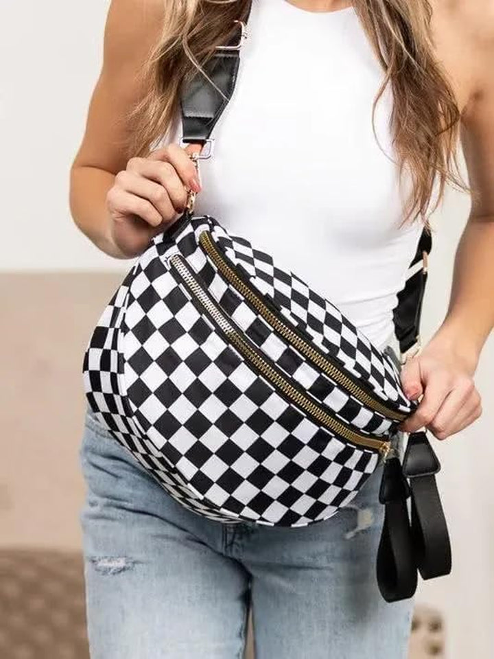 Mommy Bum Bag Crossbody, 2025 Trendy Checkered/Solid Nylon Waterproof Adjust Wide Straps Large Mom Diaper Bag